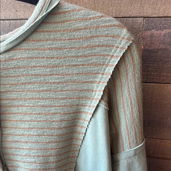 Easel Oversized Sage Green and Brown Striped Henley Shirt Small - Picture 6 of 8
